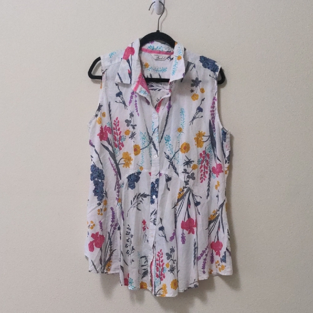 Cafe Marekesh Floral Sleeveless Button-Up Blouse